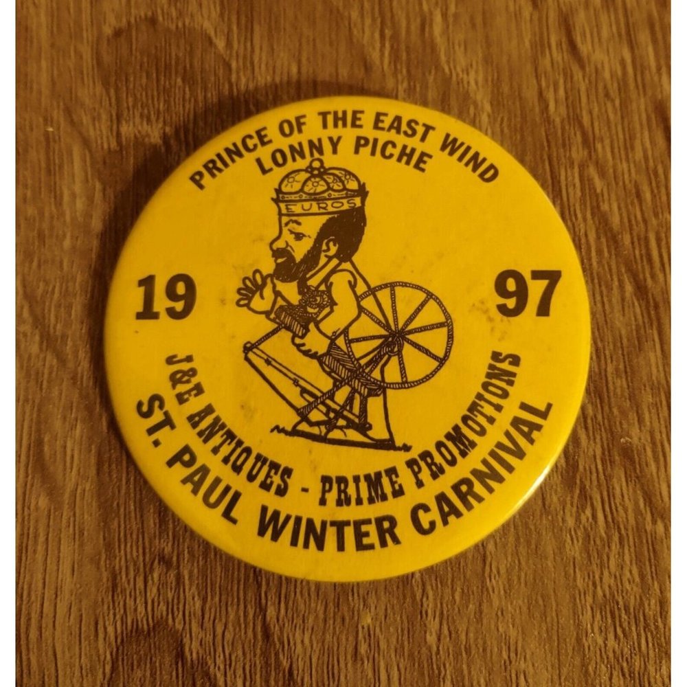 J&E Antiques St. Paul Winter Carnival 6” Button Prince East Wind Lonny Piche